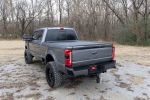 Ford F-350 Super Duty Retractable Bed Cover - Rough Country - Weather-resistant Vinyl with Rigid Aluminum Panel - Matte Black - '17-'24